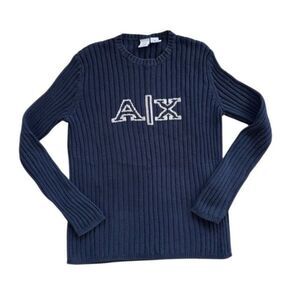 Vintage 00’s Armani Exchange navy blue cotton knit loose sweater sz M